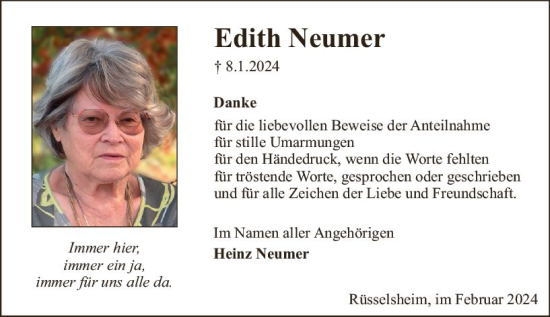 Traueranzeige von Edith Neumer von Rüsselsheimer Echo