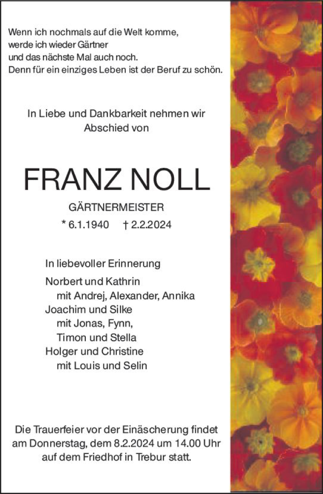  Traueranzeige für Franz Noll vom 07.02.2024 aus Groß-Gerauer Echo