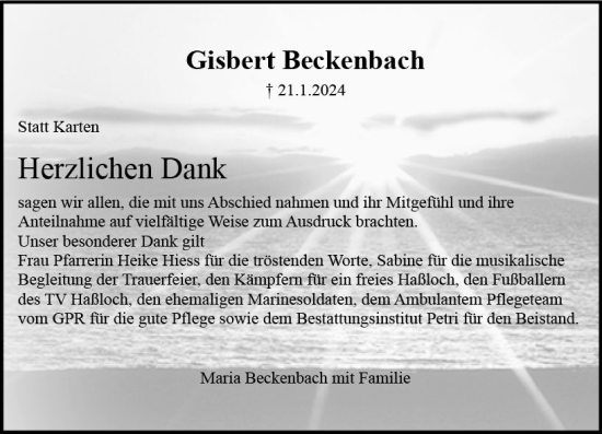Traueranzeige von Gisbert Beckenbach von Rüsselsheimer Echo
