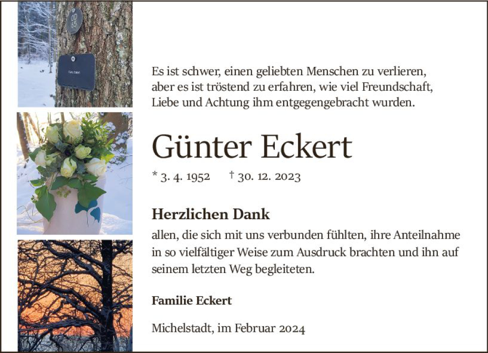  Traueranzeige für Günter Eckert vom 10.02.2024 aus Odenwälder Echo