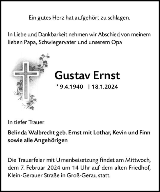 Traueranzeige von Gustav Ernst von Groß-Gerauer Echo