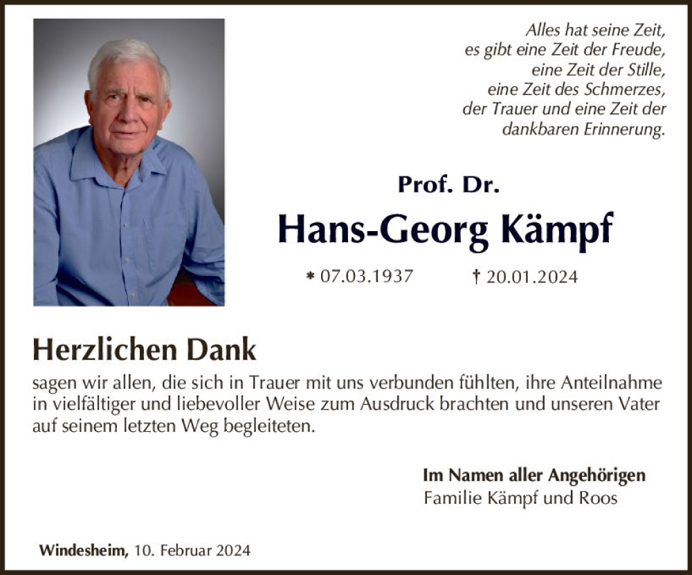  Traueranzeige für Hans-Georg Kämpf vom 10.02.2024 aus Allgemeine Zeitung Bad Kreuznach