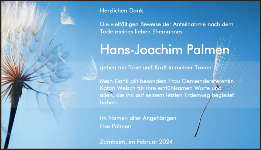  Traueranzeige für Hans-Joachim Palmen vom 03.02.2024 aus Allgemeine Zeitung Mainz