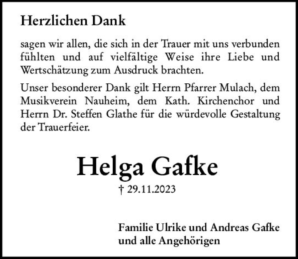  Traueranzeige für Helga Gafke vom 03.02.2024 aus Groß-Gerauer Echo