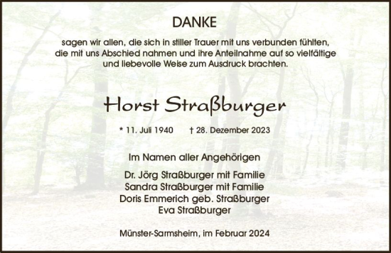 Traueranzeige von Horst Straßburger von Allgemeine Zeitung Bingen/Ingelheim