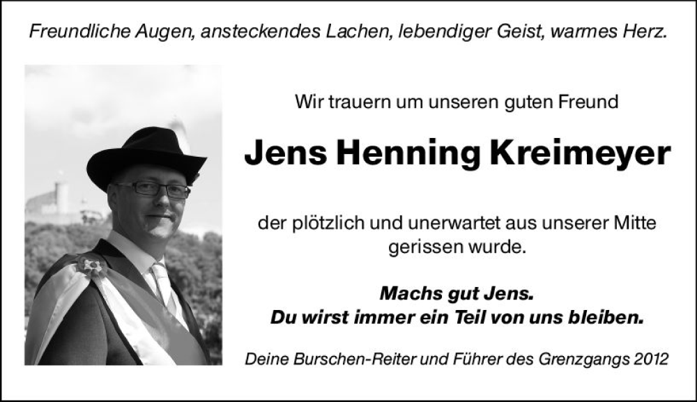  Traueranzeige für Jens Henning Kreimeyer vom 21.02.2024 aus Hinterländer Anzeiger