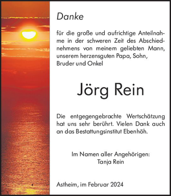 Traueranzeige von Jörg Rein von Rüsselsheimer Echo