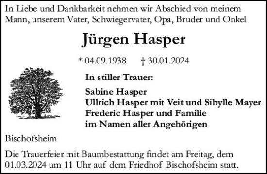 Traueranzeige von Jürgen Hasper von Rüsselsheimer Echo
