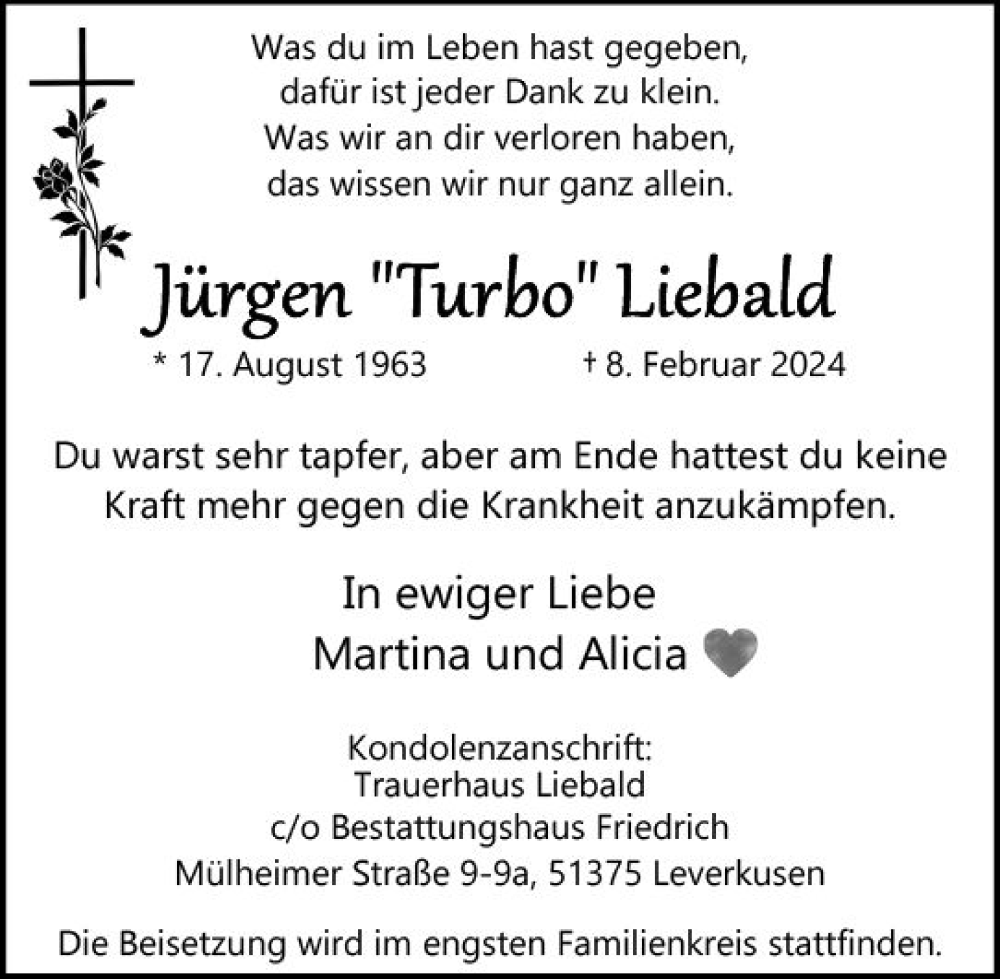  Traueranzeige für Jürgen  Liebald vom 10.02.2024 aus Groß-Gerauer Echo