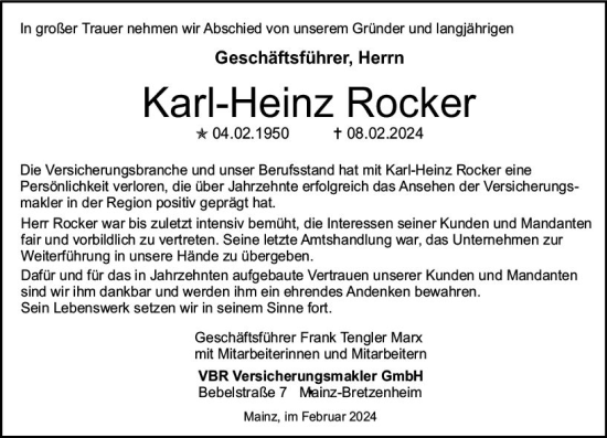 Traueranzeige von Karl-Heinz Rocker von Wiesbadener Kurier