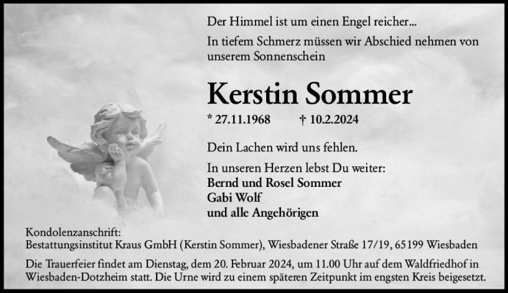  Traueranzeige für Kerstin Sommer vom 17.02.2024 aus Wiesbadener Kurier