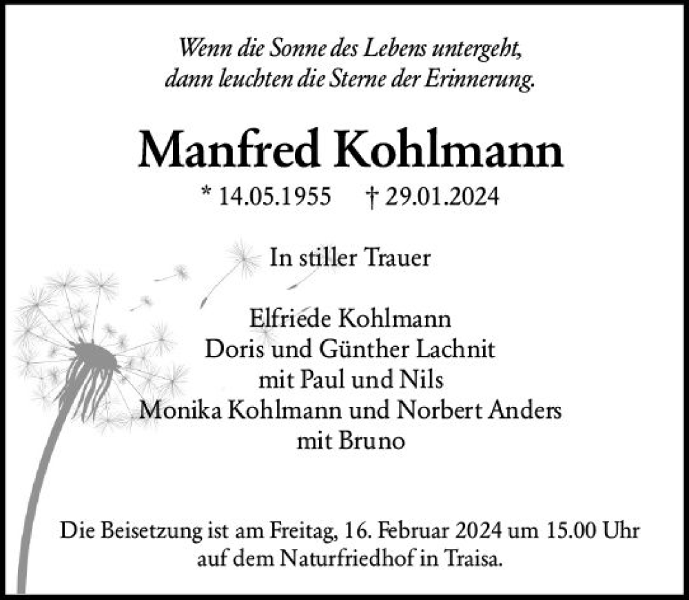  Traueranzeige für Manfred Kohlmann vom 10.02.2024 aus Darmstädter Echo