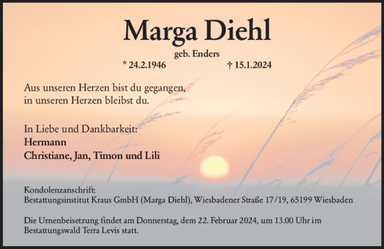 Traueranzeige von Marga Dich von Wiesbadener Kurier