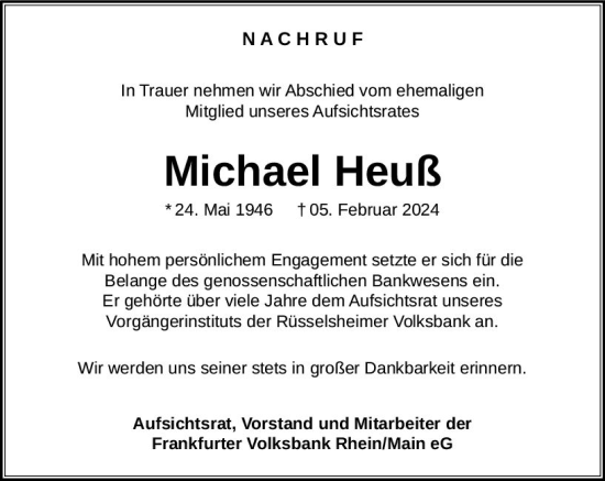 Traueranzeige von Michael Heuß von Rüsselsheimer Echo