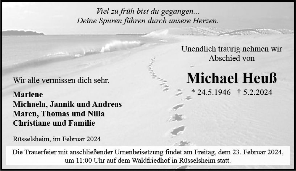  Traueranzeige für Michael Heuß vom 17.02.2024 aus Rüsselsheimer Echo