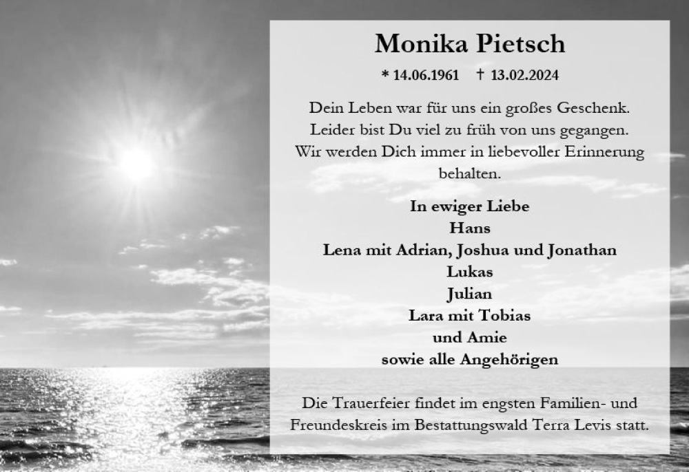  Traueranzeige für Monika Pietsch vom 24.02.2024 aus Wiesbadener Kurier