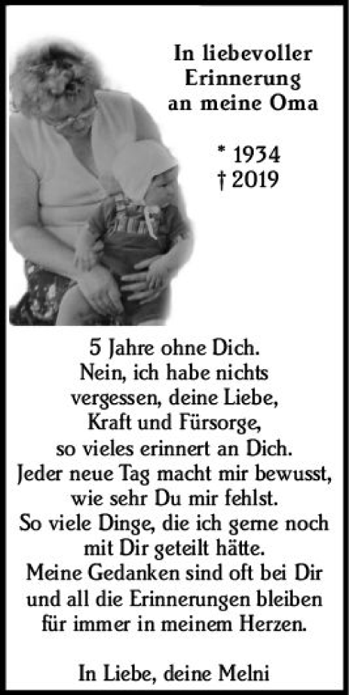  Traueranzeige für Oma  vom 15.02.2024 aus Camberger Anzeiger