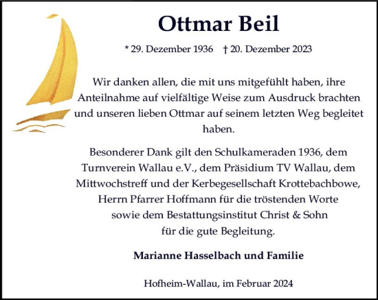 Traueranzeige von Ottmar Beil von Wiesbadener Kurier