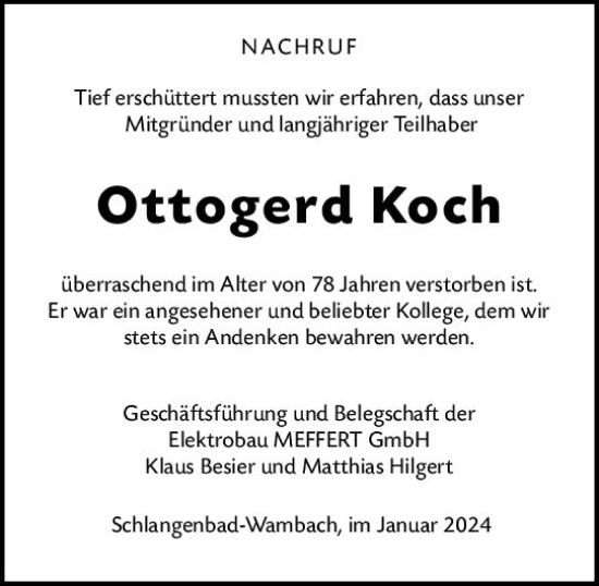 Traueranzeige von Ottogerd Koch von Wiesbadener Kurier