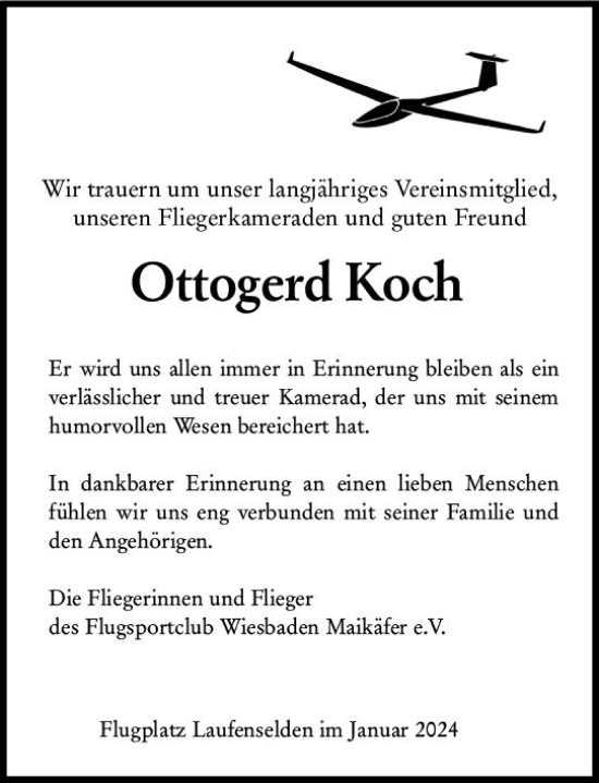 Traueranzeige von Ottogerd Koch von Wiesbadener Kurier