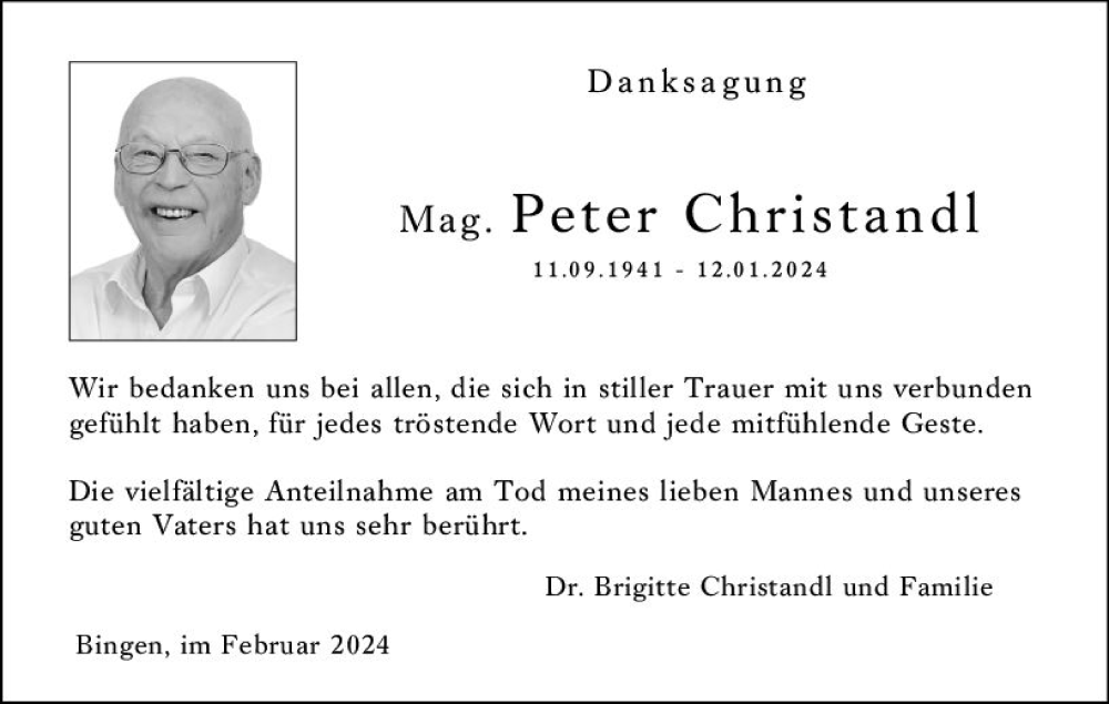  Traueranzeige für Peter Christandl vom 24.02.2024 aus Allgemeine Zeitung Bingen/Ingelheim