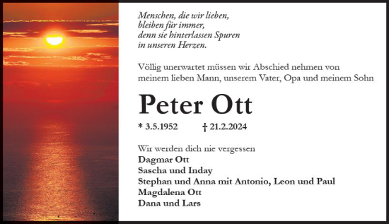 Traueranzeige von Peter Ott von Wiesbadener Kurier
