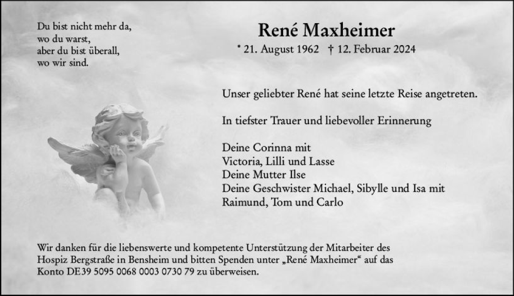 Traueranzeige für Rene Maxheimer vom 24.02.2024 aus Darmstädter Echo