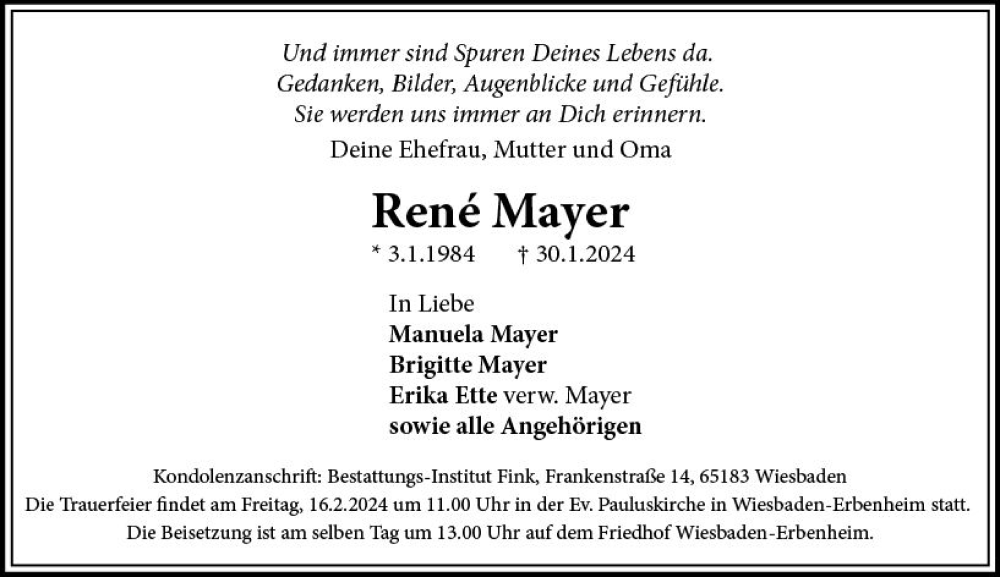  Traueranzeige für René Mayer vom 10.02.2024 aus Darmstädter Echo