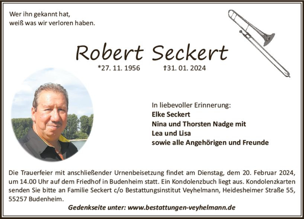  Traueranzeige für Robert Seckert vom 10.02.2024 aus Allgemeine Zeitung Mainz