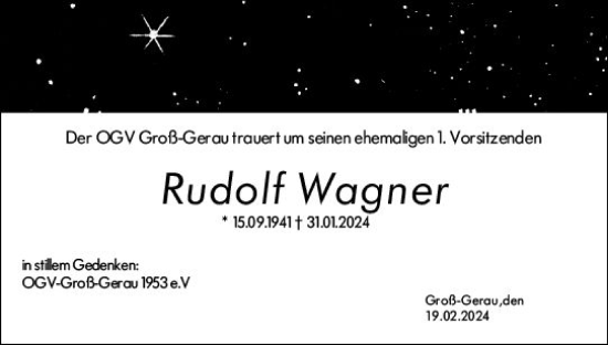 Traueranzeige von Rudolf Wagner von Groß-Gerauer Echo