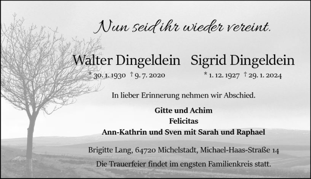  Traueranzeige für Sigrid Dingeldein vom 03.02.2024 aus Odenwälder Echo