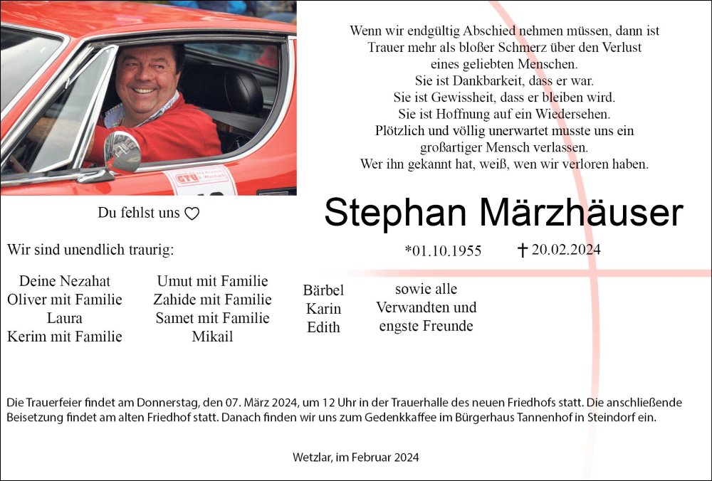  Traueranzeige für Stephan Märzhäuser vom 27.02.2024 aus Wetzlarer Neue Zeitung