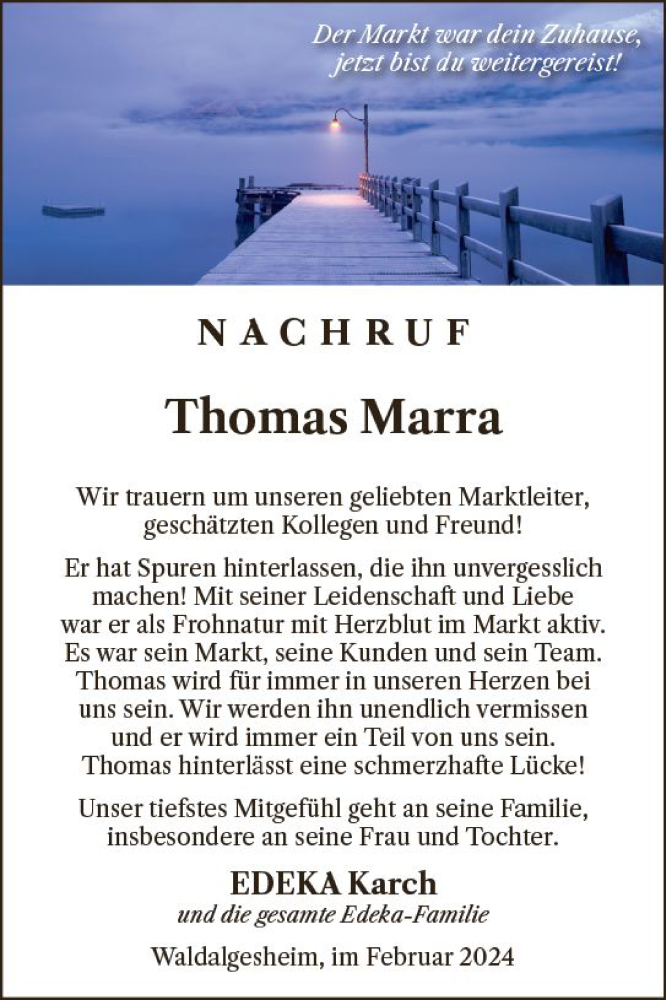  Traueranzeige für Thomas Marra vom 17.02.2024 aus Binger-/Ingelheimer Wochenblatt