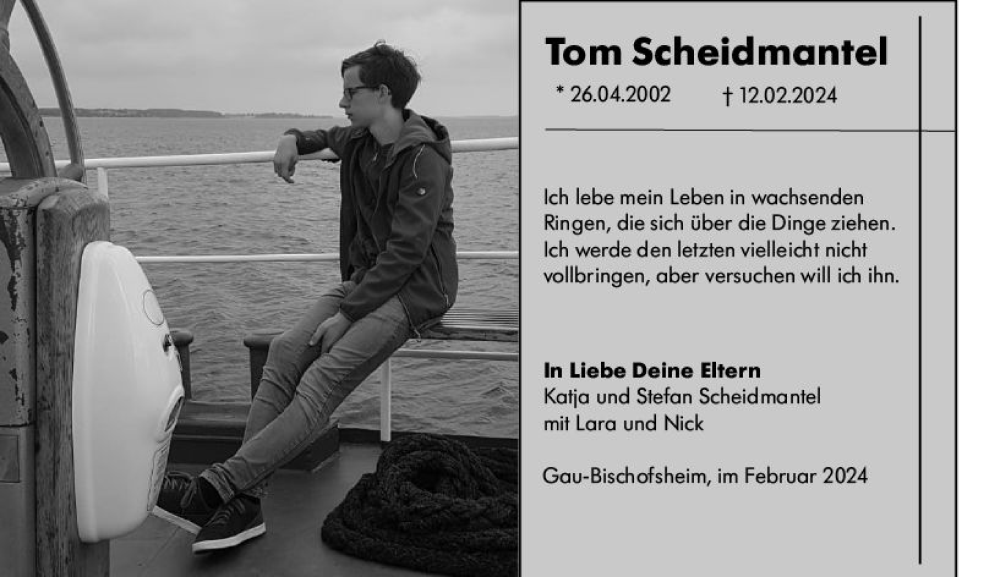  Traueranzeige für Tom Scheidmantel vom 24.02.2024 aus Allgemeine Zeitung Mainz