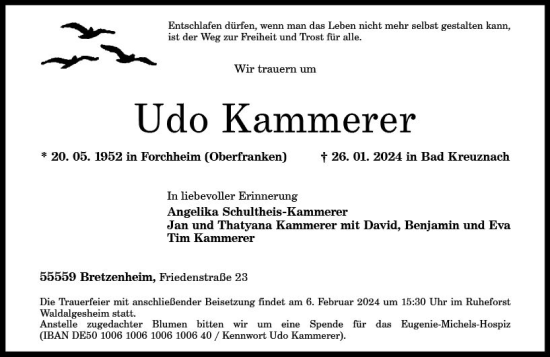 Traueranzeige von Udo Kammerer von Allgemeine Zeitung Bad Kreuznach