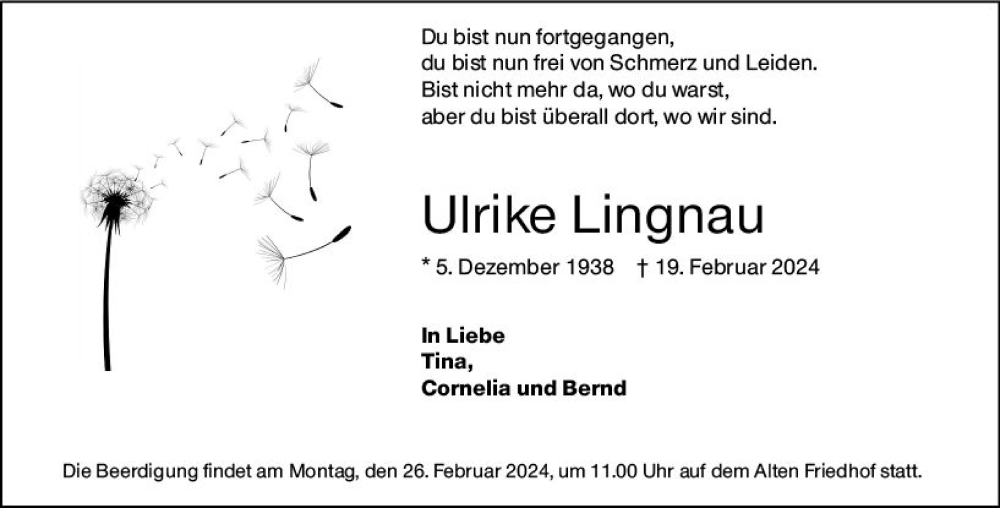  Traueranzeige für Ulrike Lingnau vom 23.02.2024 aus Hochheimer Zeitung
