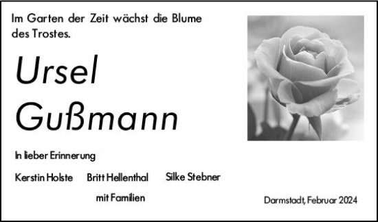 Traueranzeige von Ursel Gußmann von Darmstädter Echo