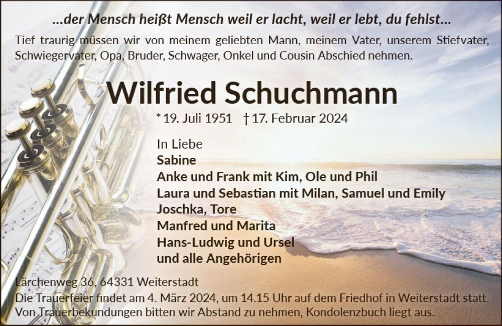  Traueranzeige für Wilfried Schuchmann vom 24.02.2024 aus Groß-Gerauer Echo