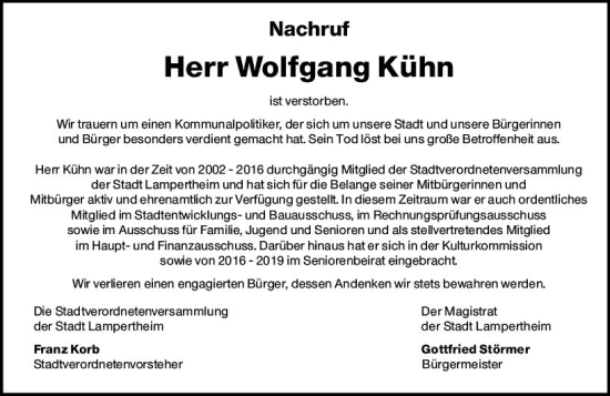 Traueranzeige von Wolfgang Kühn von Starkenburger Echo