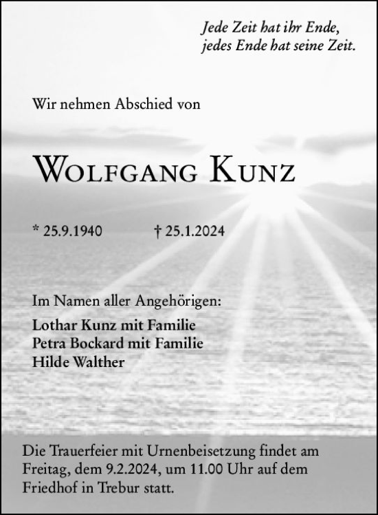 Traueranzeige von Wolfgang Kunz von Groß-Gerauer Echo