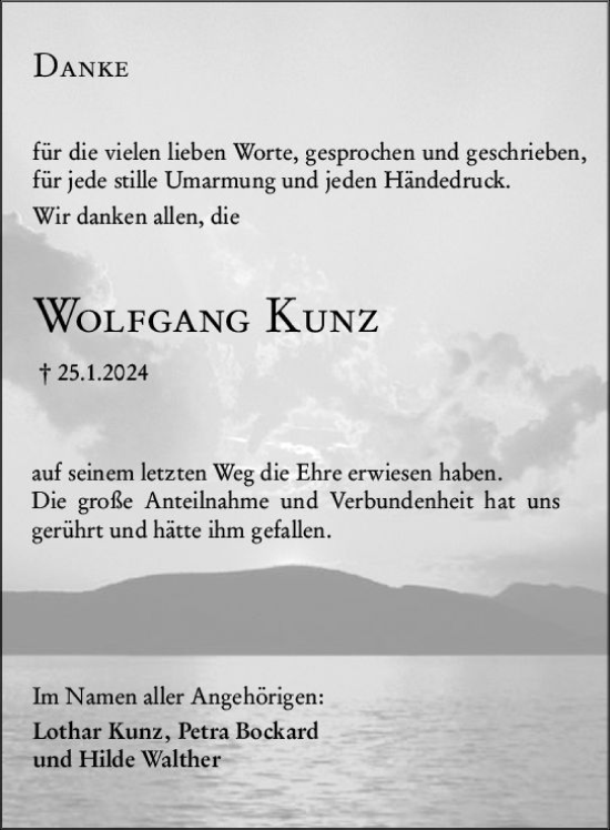 Traueranzeige von Wolfgang Kunz von Groß-Gerauer Echo