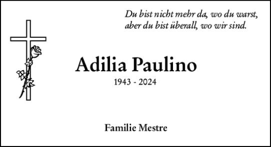 Traueranzeige von Adilia Paulino von Wiesbadener Kurier