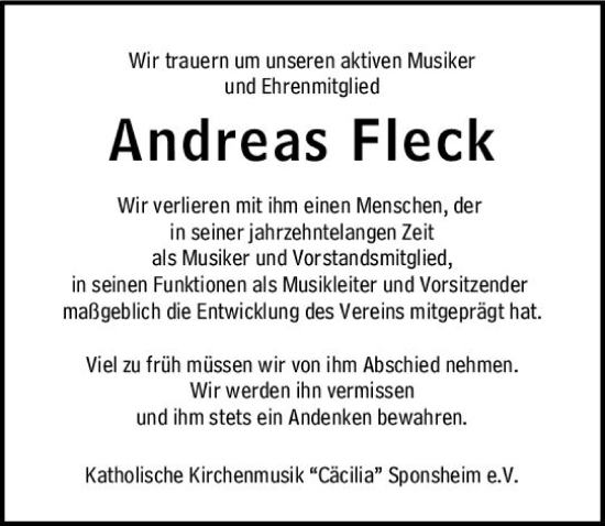 Traueranzeige von Andreas Fleck von Allgemeine Zeitung Bingen/Ingelheim