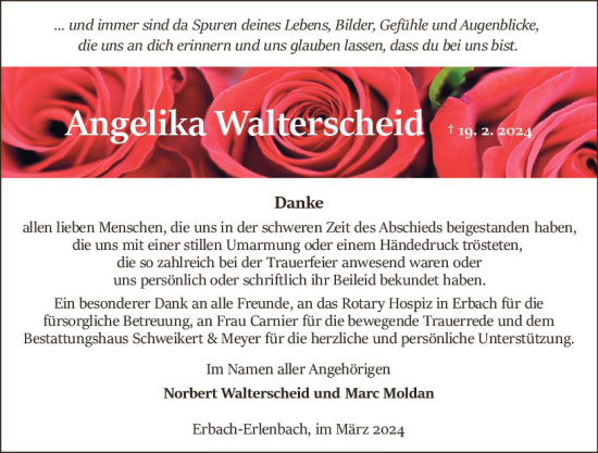 Traueranzeige von Angelika Walterscheid von Odenwälder Echo