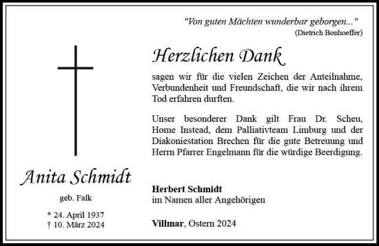 Traueranzeige von Anita Schmidt von Nassauische Neue Presse