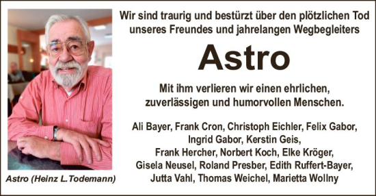 Traueranzeige von Astro  von Wiesbadener Kurier