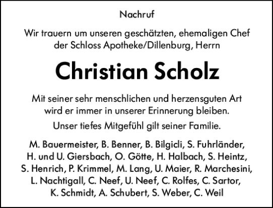 Traueranzeige von Christian Scholz von Dill Block