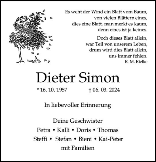 Traueranzeige von Dieter Simon von Allgemeine Zeitung Mainz