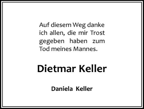 Traueranzeige von Dietmar Keller von Wiesbadener Kurier