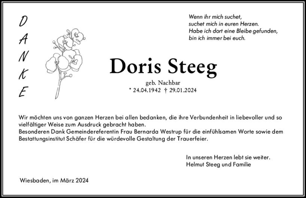  Traueranzeige für Doris Steeg vom 02.03.2024 aus Wiesbadener Kurier